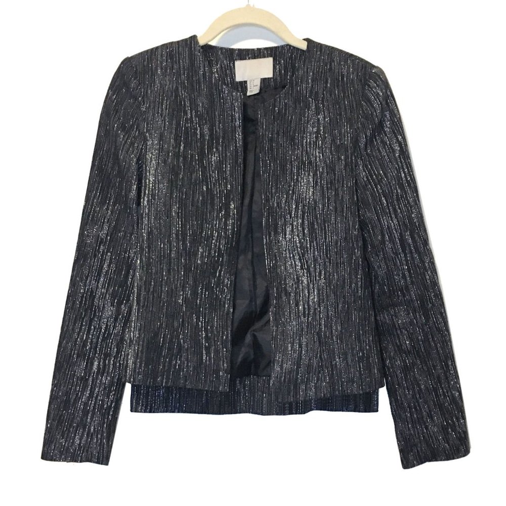 H&M Black Jacket made from Silver Metallic Fabric - Party Jacket - Size 4 / XS